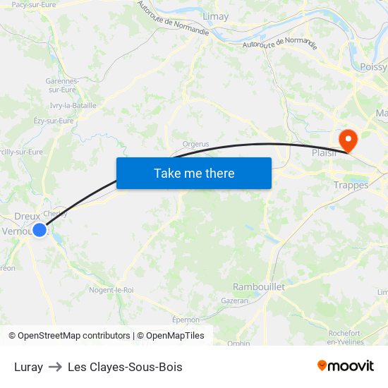 Luray to Les Clayes-Sous-Bois map