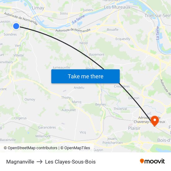 Magnanville to Les Clayes-Sous-Bois map