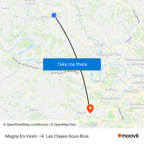 Magny-En-Vexin to Les Clayes-Sous-Bois map