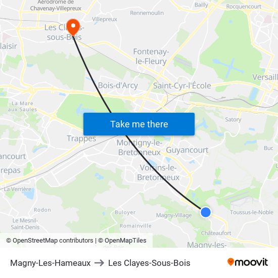 Magny-Les-Hameaux to Les Clayes-Sous-Bois map