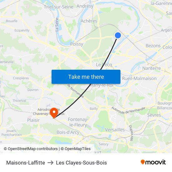 Maisons-Laffitte to Les Clayes-Sous-Bois map