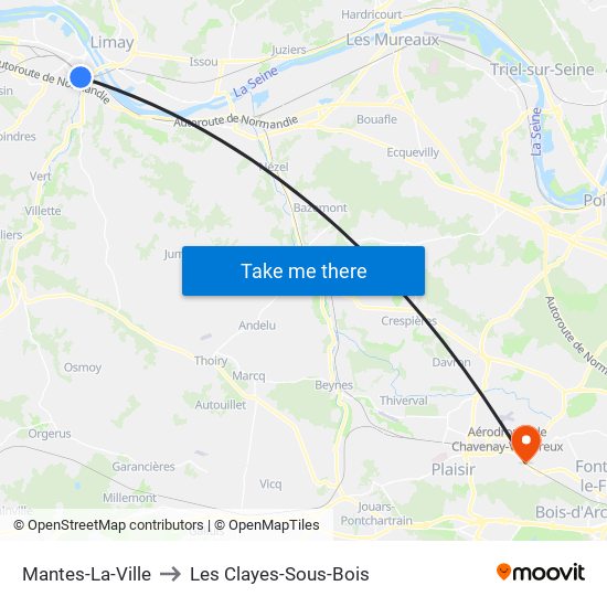 Mantes-La-Ville to Les Clayes-Sous-Bois map