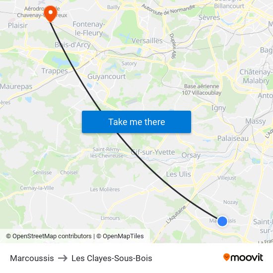 Marcoussis to Les Clayes-Sous-Bois map