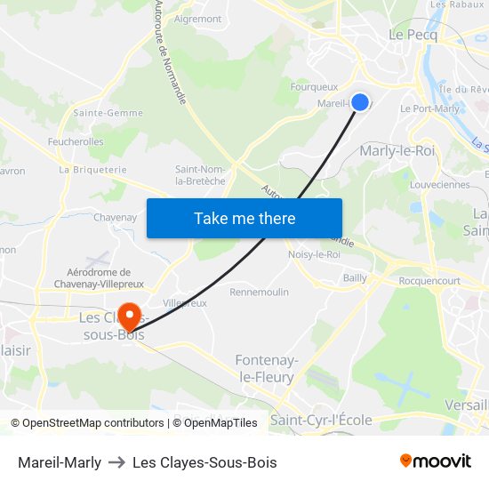 Mareil-Marly to Les Clayes-Sous-Bois map