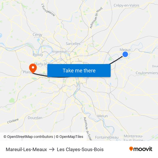 Mareuil-Les-Meaux to Les Clayes-Sous-Bois map