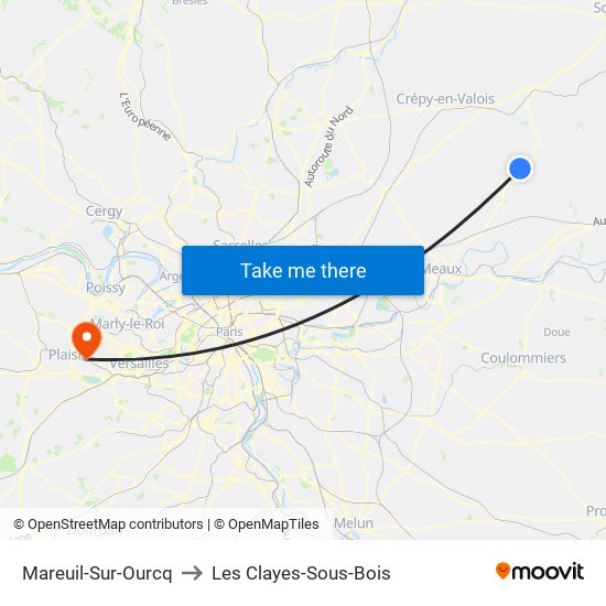 Mareuil-Sur-Ourcq to Les Clayes-Sous-Bois map