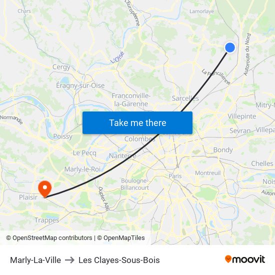 Marly-La-Ville to Les Clayes-Sous-Bois map