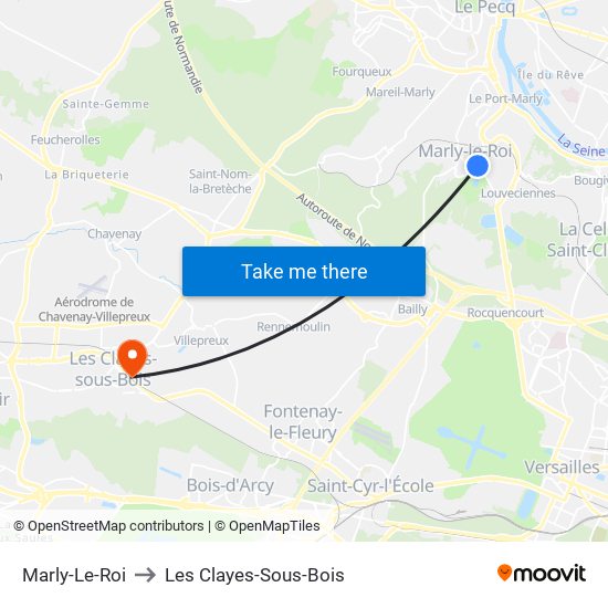 Marly-Le-Roi to Les Clayes-Sous-Bois map