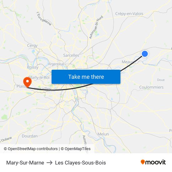 Mary-Sur-Marne to Les Clayes-Sous-Bois map