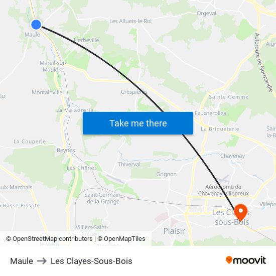 Maule to Les Clayes-Sous-Bois map