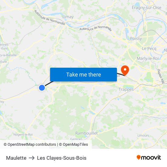 Maulette to Les Clayes-Sous-Bois map