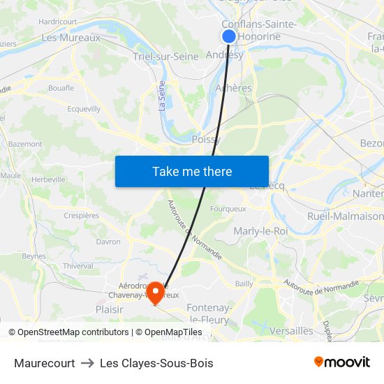 Maurecourt to Les Clayes-Sous-Bois map