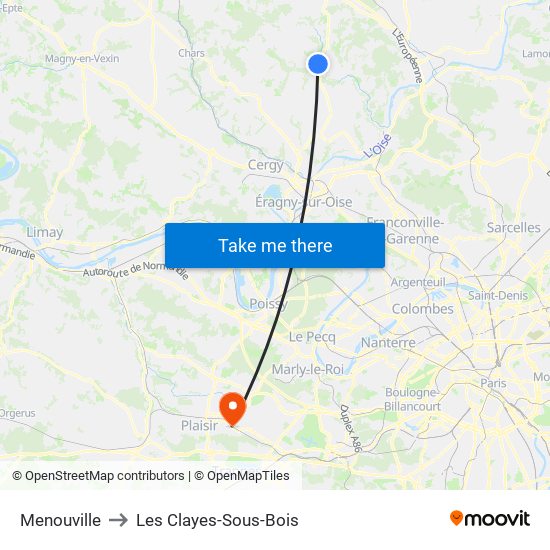 Menouville to Les Clayes-Sous-Bois map