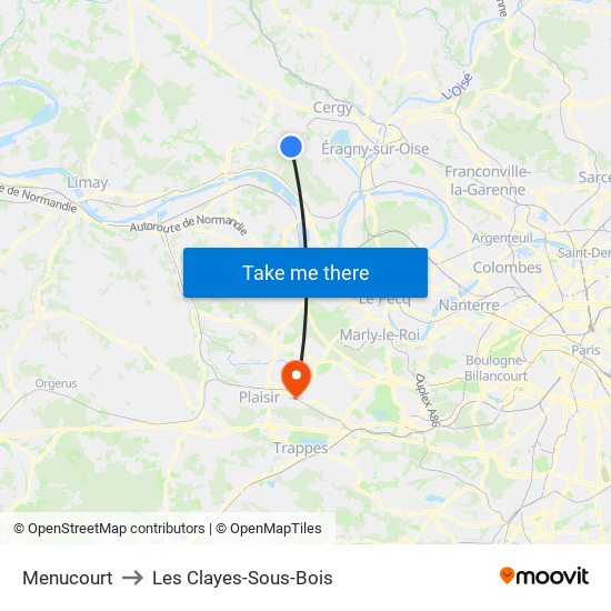 Menucourt to Les Clayes-Sous-Bois map