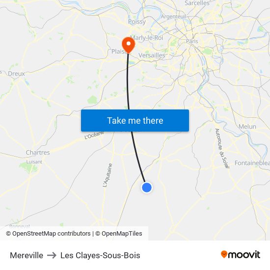 Mereville to Les Clayes-Sous-Bois map