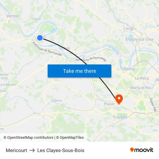 Mericourt to Les Clayes-Sous-Bois map