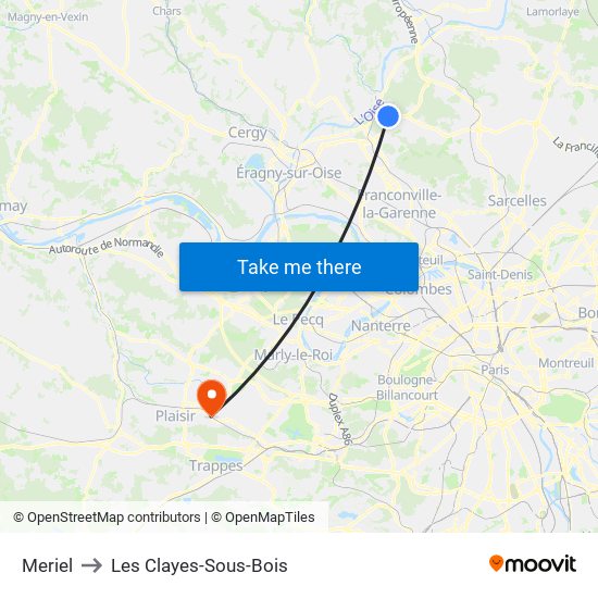 Meriel to Les Clayes-Sous-Bois map
