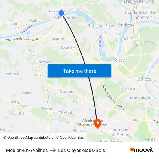 Meulan-En-Yvelines to Les Clayes-Sous-Bois map
