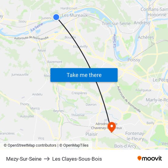 Mezy-Sur-Seine to Les Clayes-Sous-Bois map