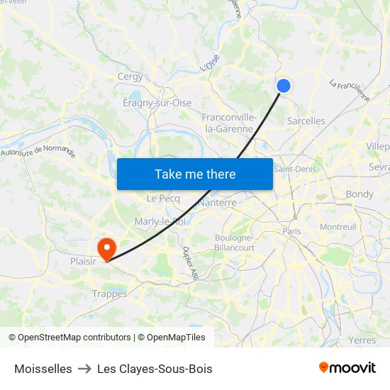 Moisselles to Les Clayes-Sous-Bois map