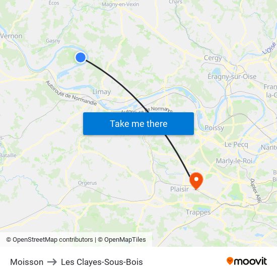 Moisson to Les Clayes-Sous-Bois map