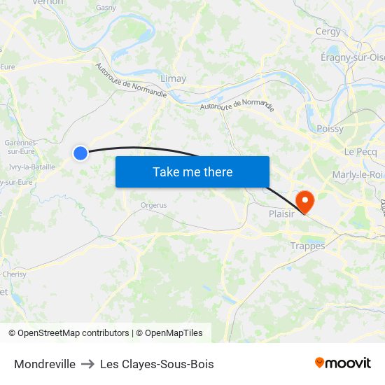 Mondreville to Les Clayes-Sous-Bois map