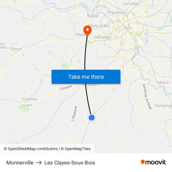 Monnerville to Les Clayes-Sous-Bois map