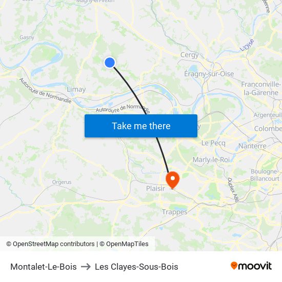 Montalet-Le-Bois to Les Clayes-Sous-Bois map