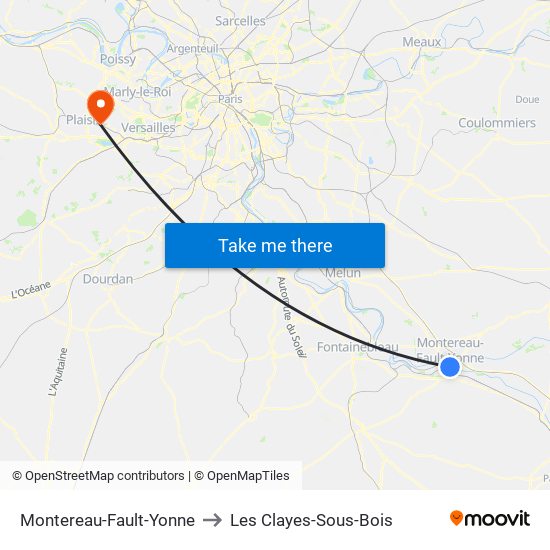 Montereau-Fault-Yonne to Les Clayes-Sous-Bois map