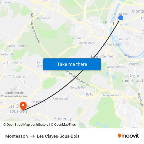 Montesson to Les Clayes-Sous-Bois map