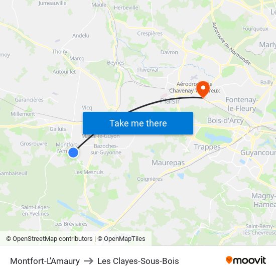 Montfort-L'Amaury to Les Clayes-Sous-Bois map