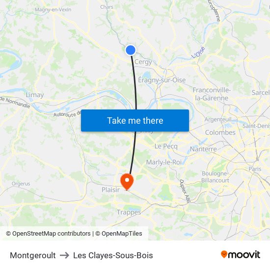 Montgeroult to Les Clayes-Sous-Bois map