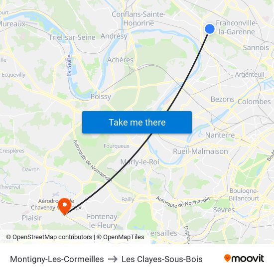 Montigny-Les-Cormeilles to Les Clayes-Sous-Bois map