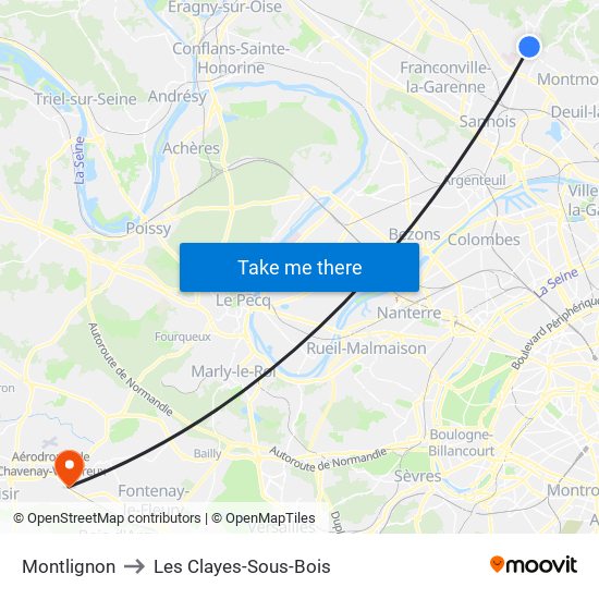 Montlignon to Les Clayes-Sous-Bois map