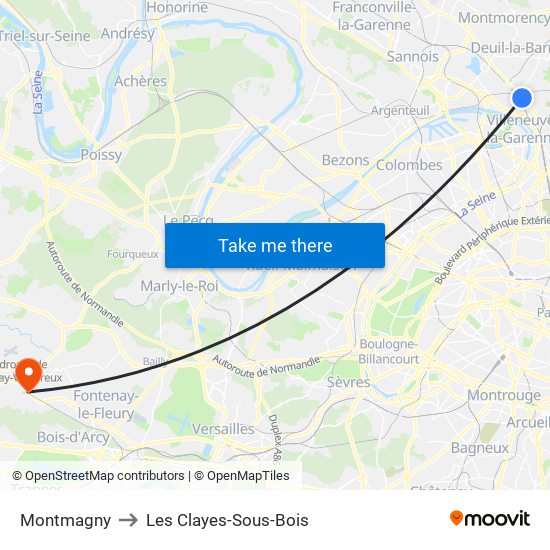 Montmagny to Les Clayes-Sous-Bois map