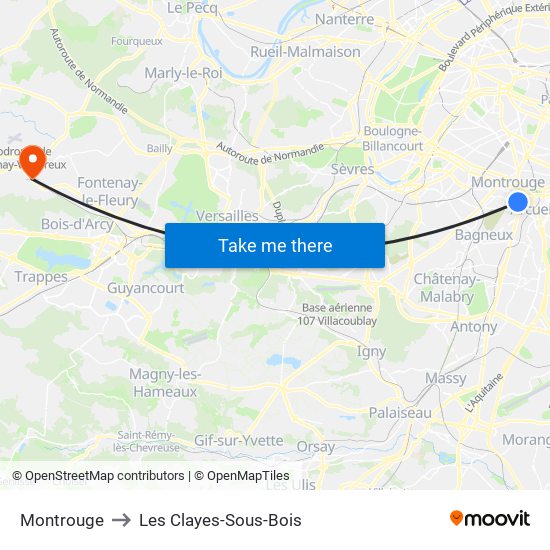 Montrouge to Les Clayes-Sous-Bois map