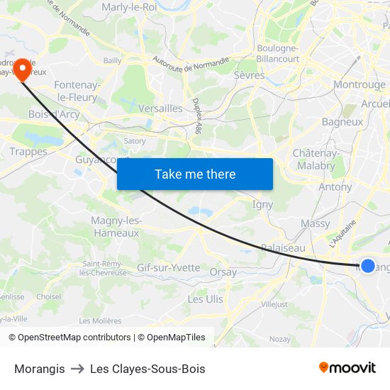 Morangis to Les Clayes-Sous-Bois map