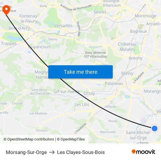 Morsang-Sur-Orge to Les Clayes-Sous-Bois map