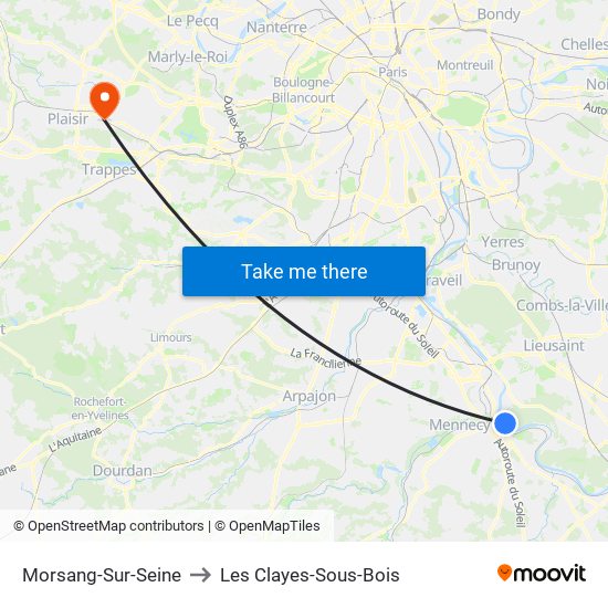 Morsang-Sur-Seine to Les Clayes-Sous-Bois map