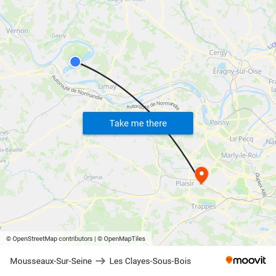 Mousseaux-Sur-Seine to Les Clayes-Sous-Bois map