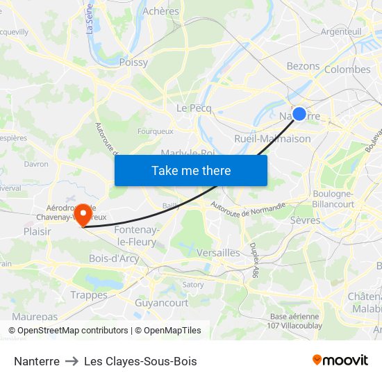 Nanterre to Les Clayes-Sous-Bois map