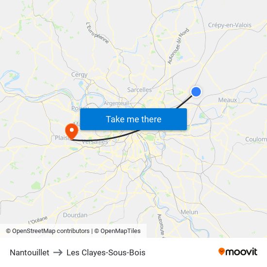 Nantouillet to Les Clayes-Sous-Bois map