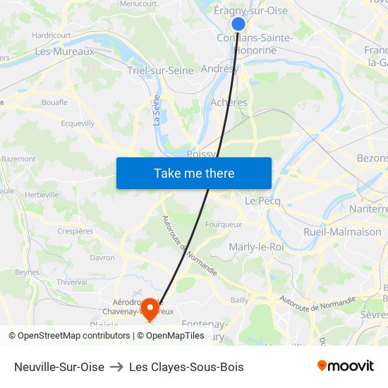 Neuville-Sur-Oise to Les Clayes-Sous-Bois map