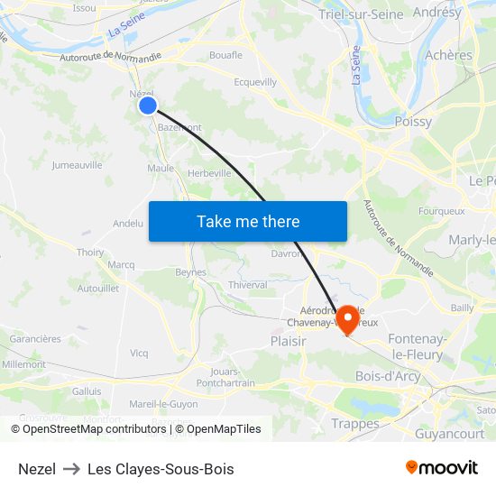 Nezel to Les Clayes-Sous-Bois map