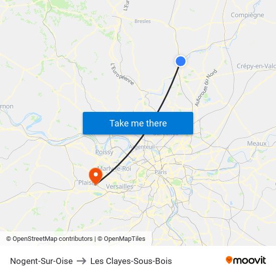 Nogent-Sur-Oise to Les Clayes-Sous-Bois map