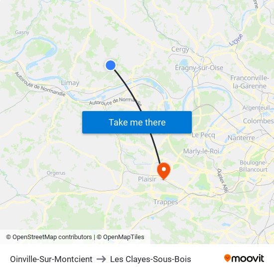 Oinville-Sur-Montcient to Les Clayes-Sous-Bois map
