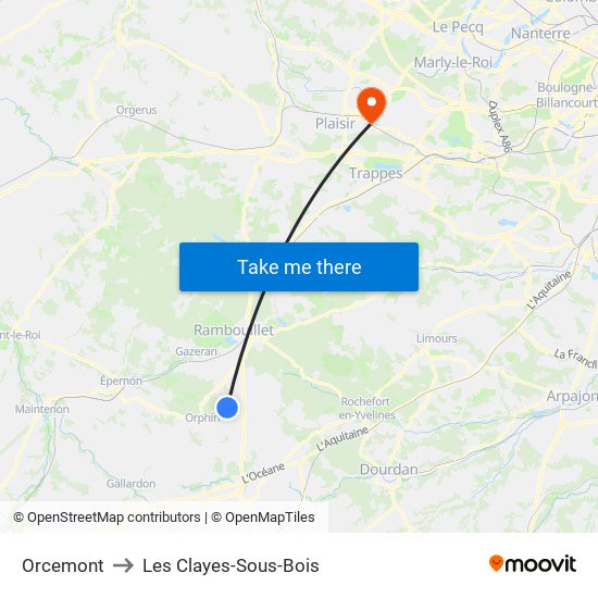 Orcemont to Les Clayes-Sous-Bois map