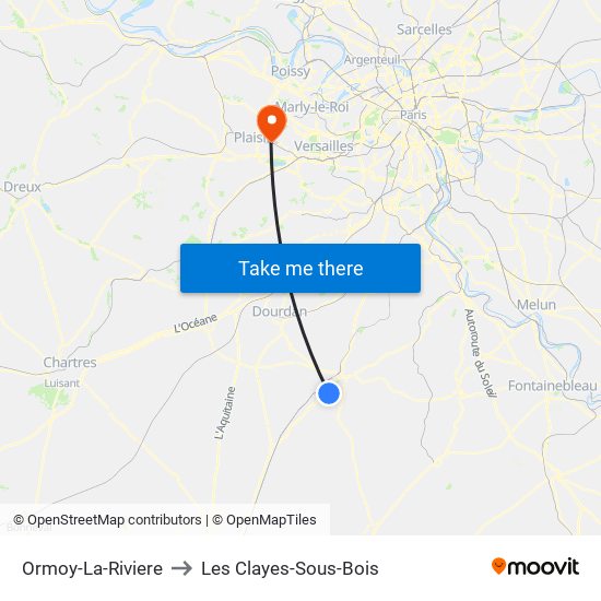 Ormoy-La-Riviere to Les Clayes-Sous-Bois map