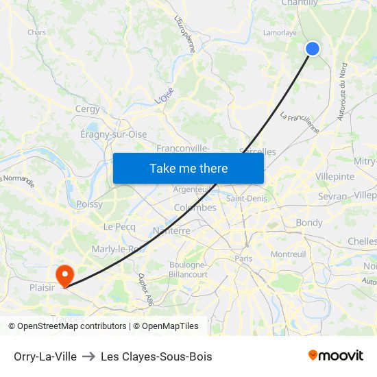 Orry-La-Ville to Les Clayes-Sous-Bois map