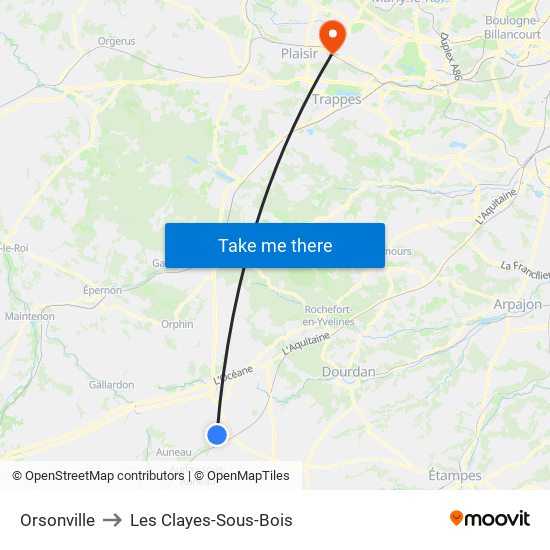 Orsonville to Les Clayes-Sous-Bois map
